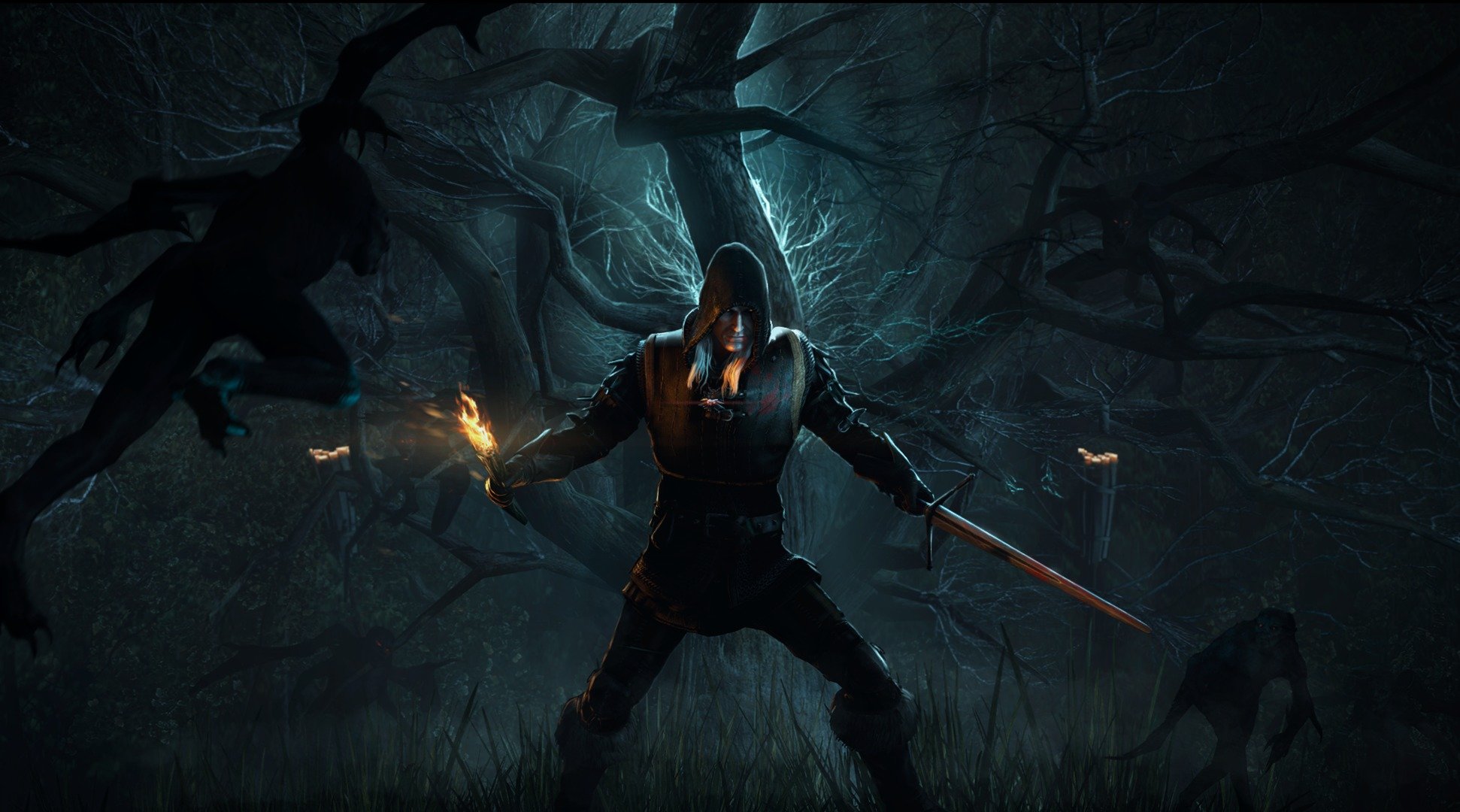 the witcher antorcha espada noche geralt the witcher 3: caza salvaje the witcher 3: caza salvaje