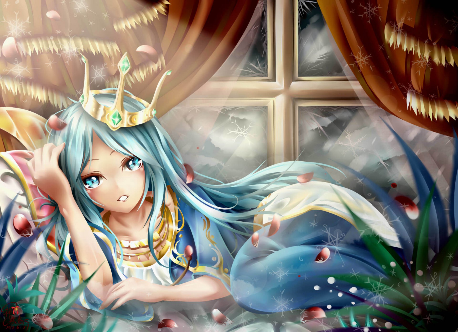 art league of legends ashe girl crown petals stones decoration gra