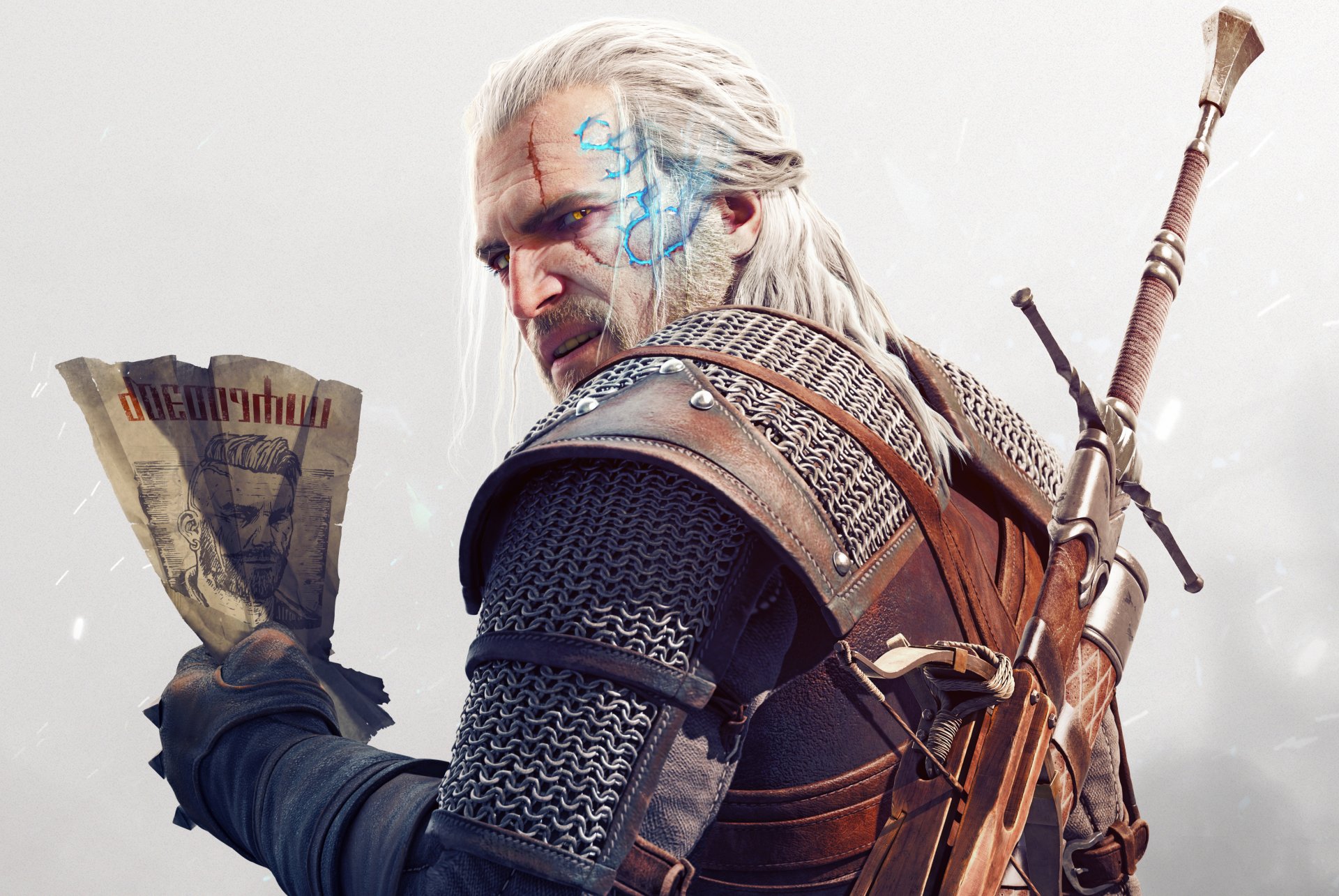 the witcher 3: caccia selvaggia cuori di pietra dlc geralt spada barba sguardo cicatrice magia carta balestra armatura cd projekt red