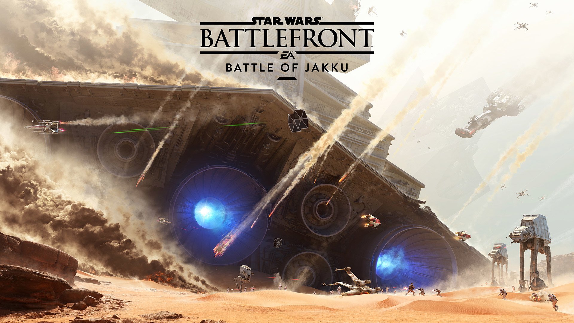 tar wars: battlefront битва jakku dlc electronic arts ea dice бой лучи пустыня небо корабль дым взрыв