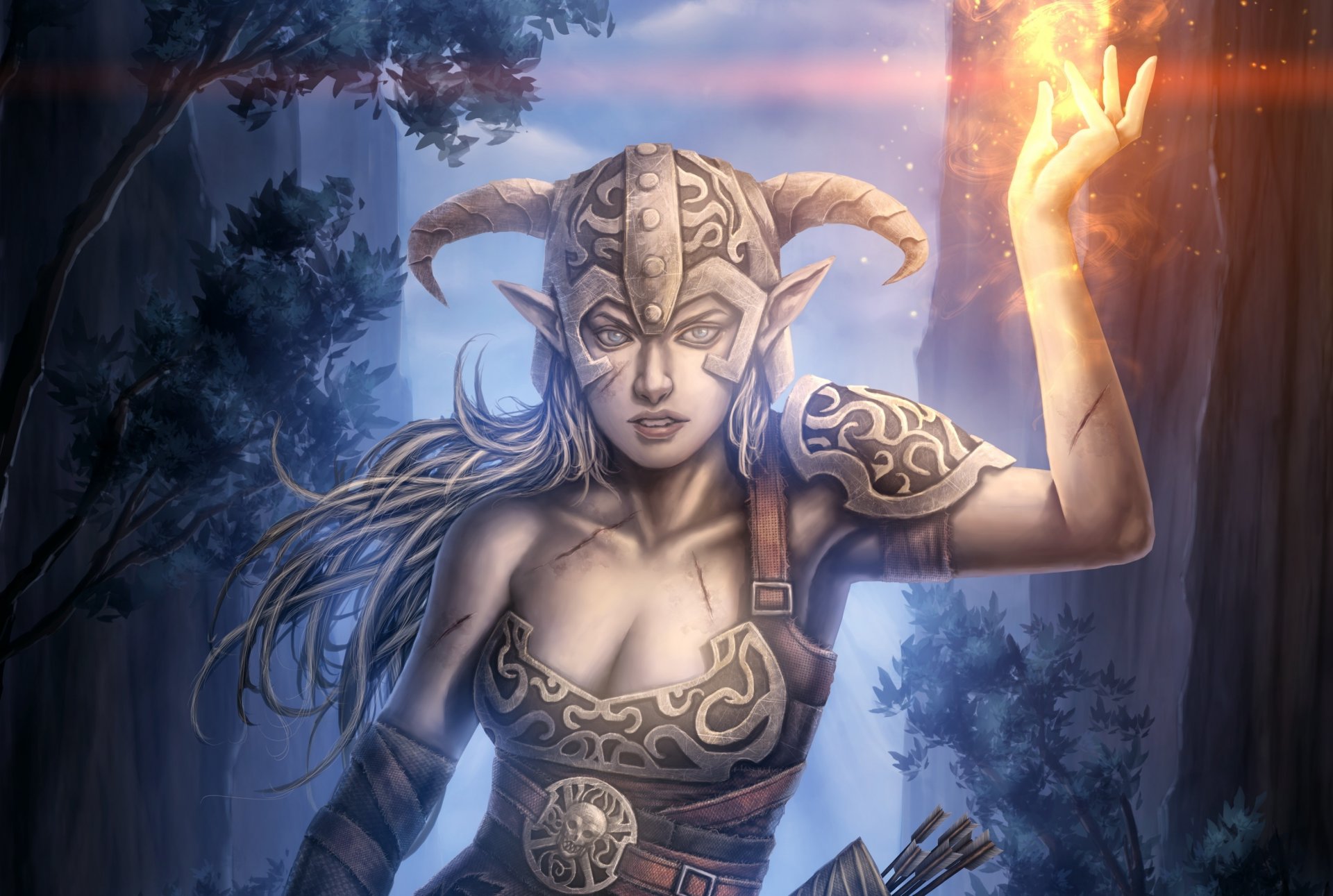 elder scrolls v: skyrim fille casque magie feu