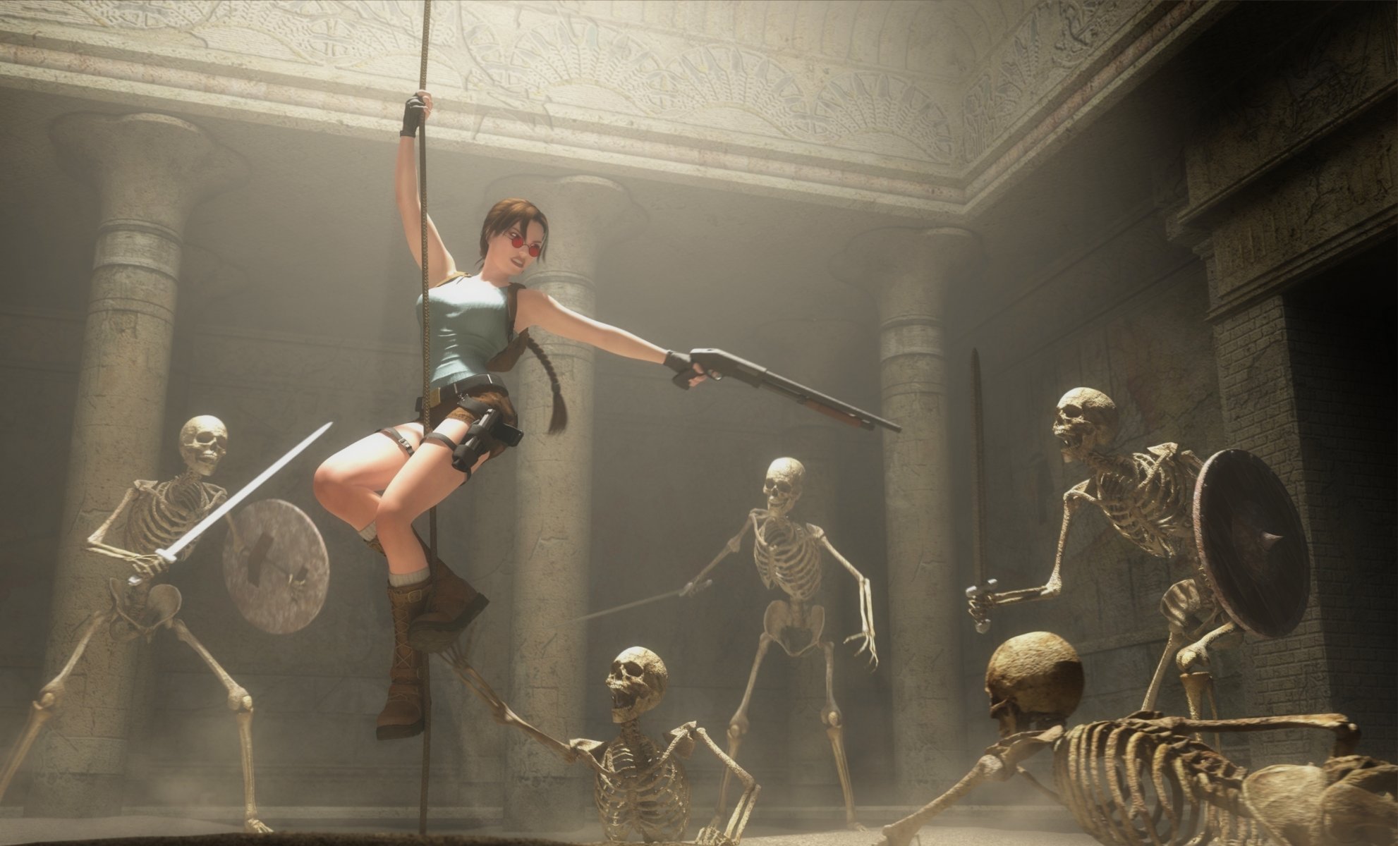 меч щит лара крофт tomb raider дробовик веревка вентилятор искусство скелет