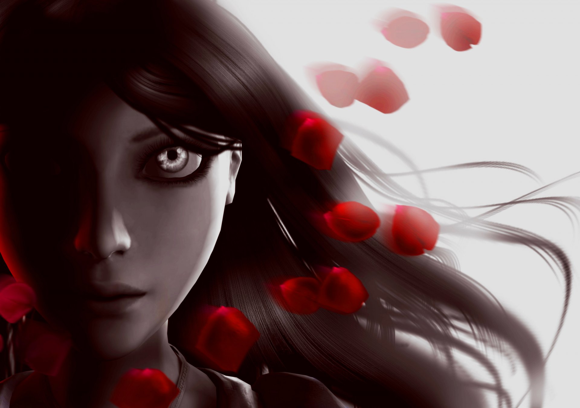 fille visage cheveux pétales yeux alice: madness returns alice madness return