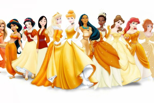 Disney-Prinzessinnen. rapunzel, jasmin, ariel, aschenputtel, dornröschen, schneewittchen, pakohontas, tiana, belle, giselle, mulan