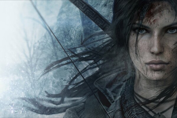 The beautiful face of the girl Lara Croft from the game the rise of the tomb raider