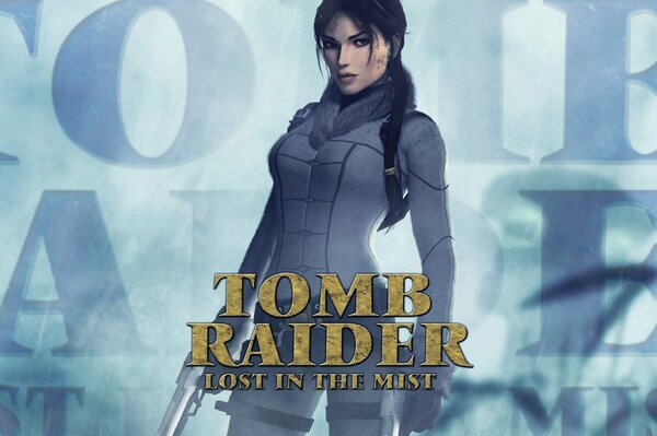 Mädchen Lara Croft aus dem Spiel tomb raider mit einer Pistole