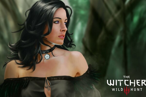 Witcher 3. yennefer aus vengerberg. die Wilde Jagd. brünette Mädchen im Wald