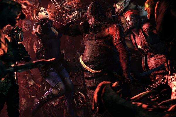 Zombies haben das Mädchen Jill im Spiel resident evil 5 gefangen