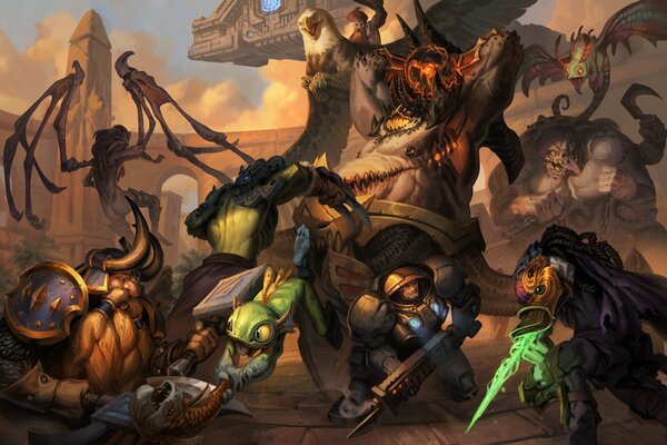 Cornice con gli eroi di warcraft che combattono tra loro