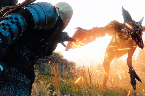 The Witcher 3. Wild hunt. The witcher uses the sign of Igni