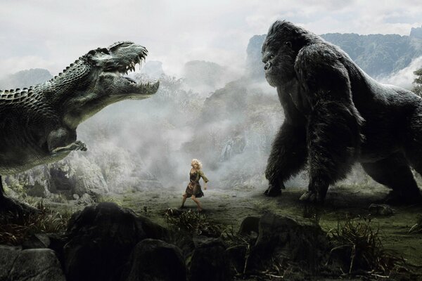 Riese King Kong vs Dinosaurier