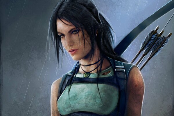 Lara Croft girl with a bow and arrow