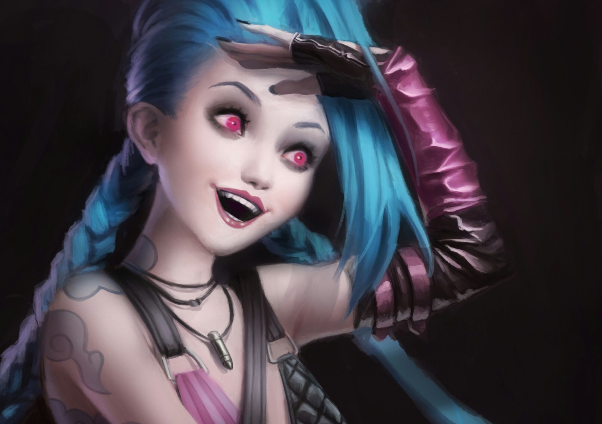 jinx league of legends sztuka uśmiech dziewczyna