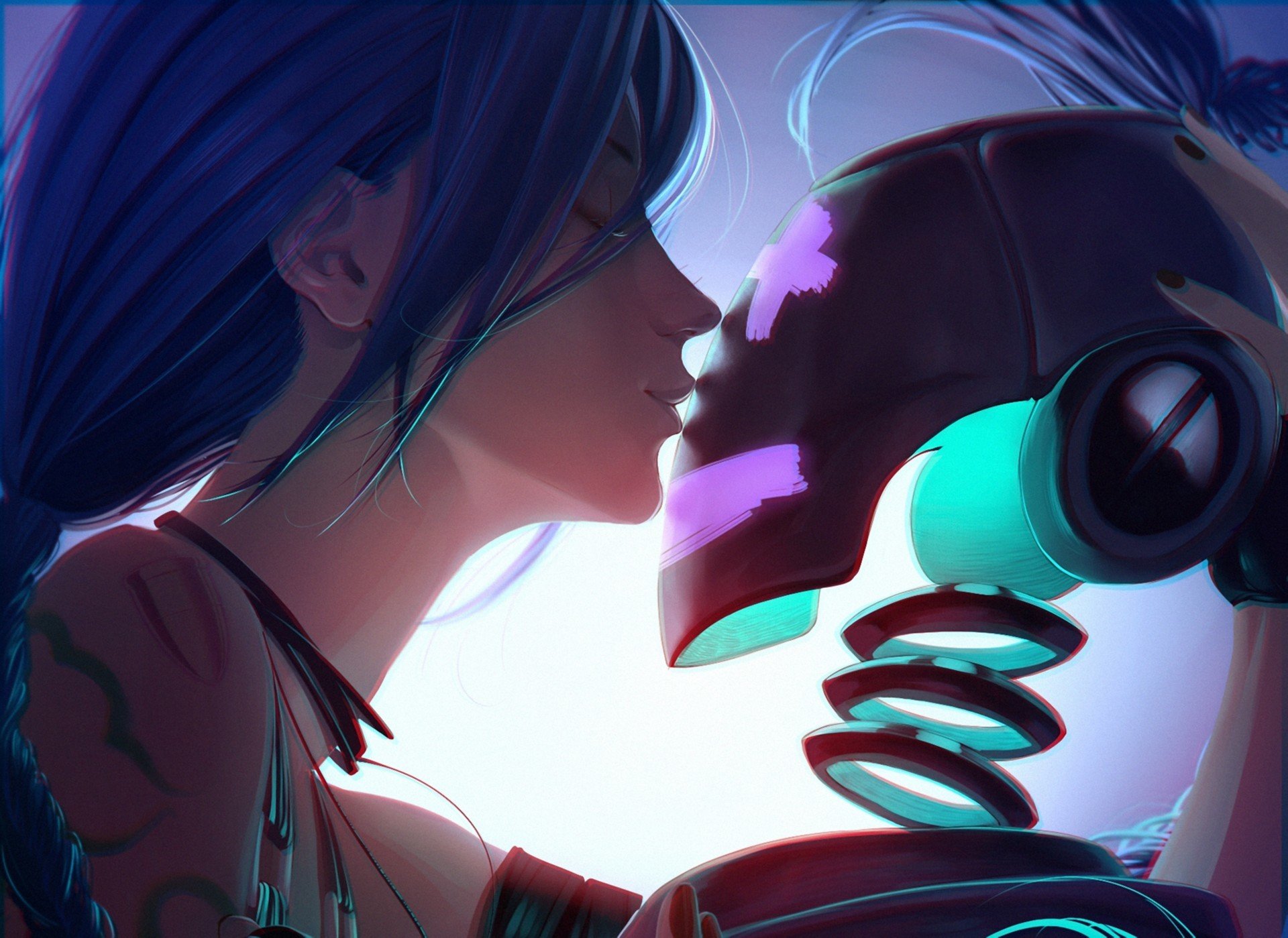 arte aconitea jinx league of legends ragazza robot bacio