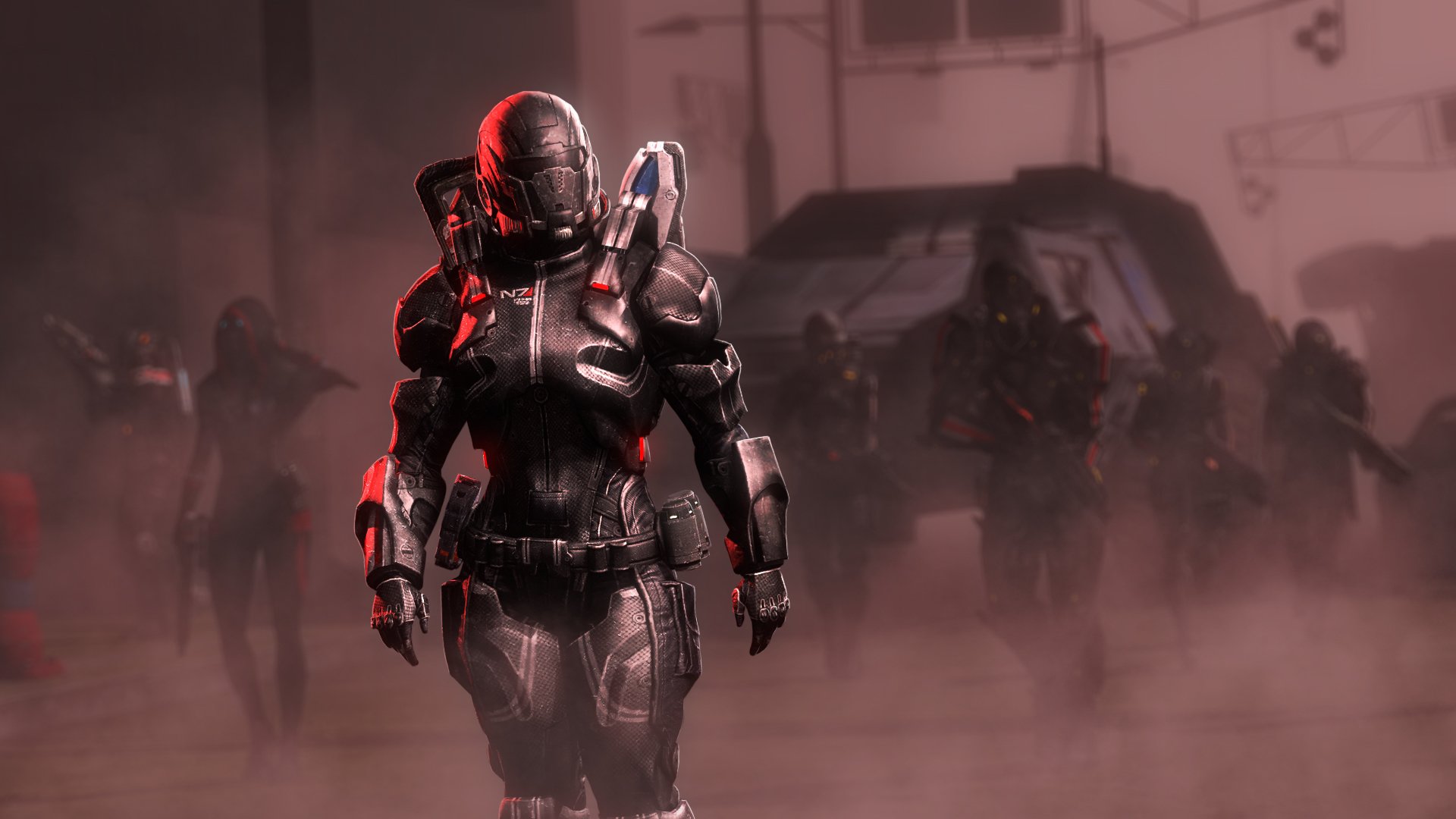 masa efecto shepard juego chica armadura casco arma escuadrón