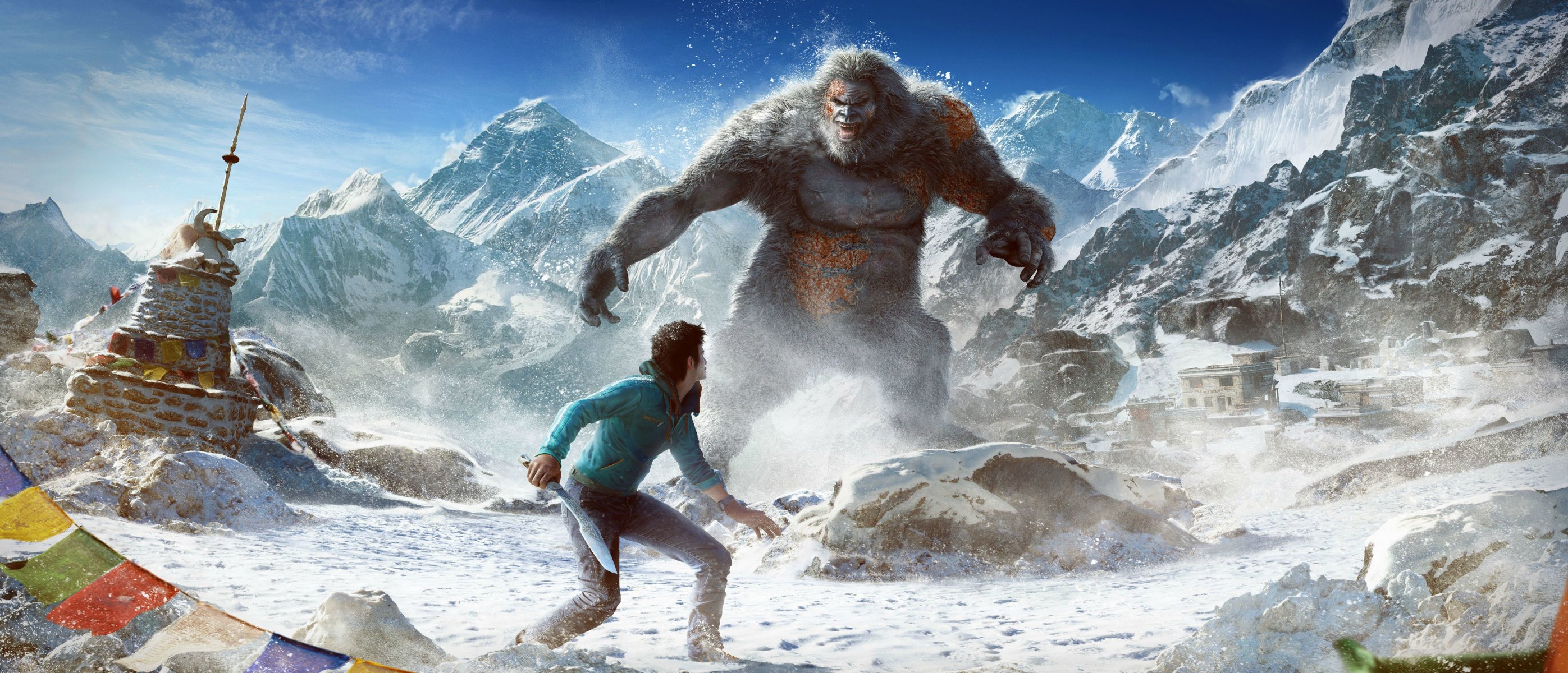 far cry 4: valley of the yetis far cry 4 ubisoft ajay gail clouds mountain snow view kirata sasquatch fur weapon sky yeti dlc