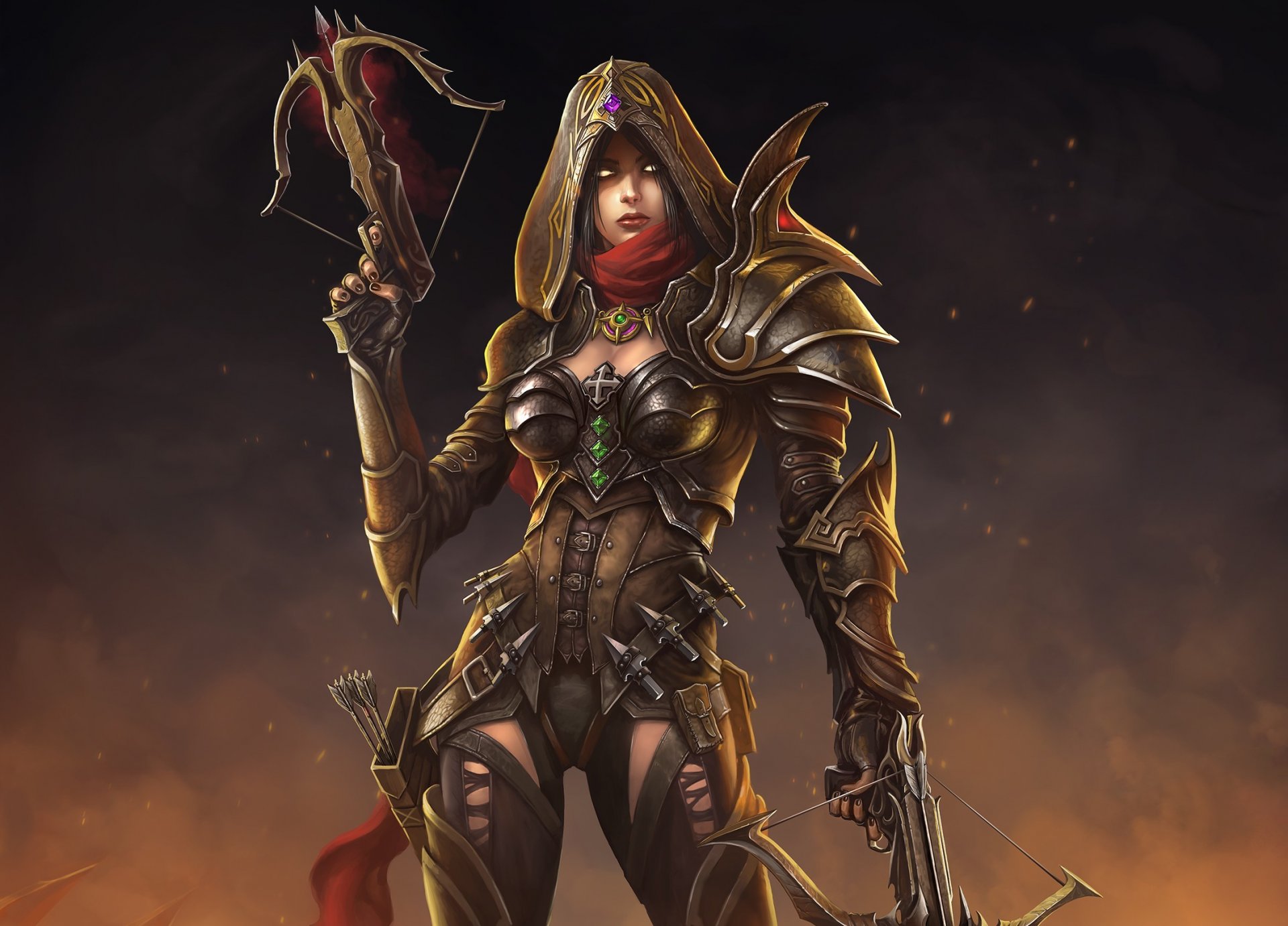 art diablo iii reaper of souls demon hunter girl hood crossbow