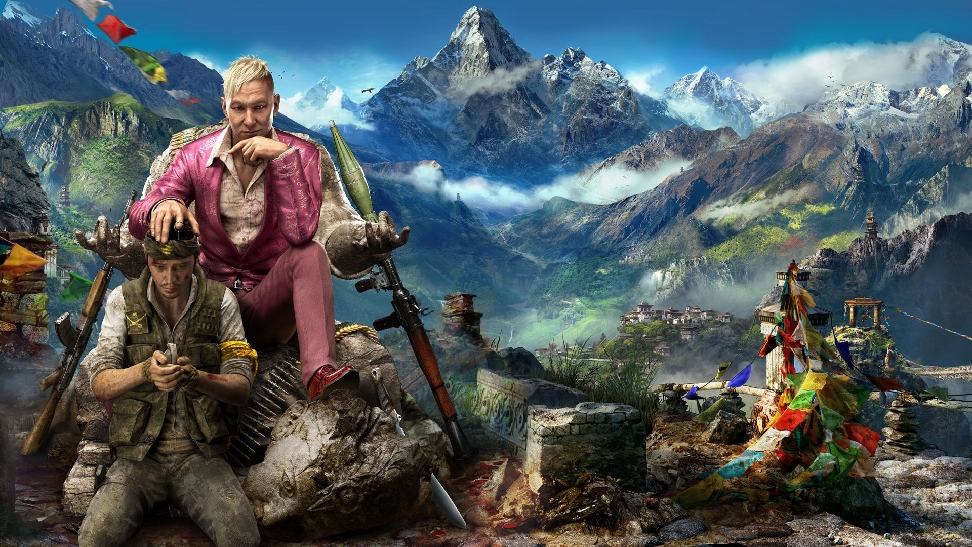 far cry 4 ubisoft armas cielo nubes montañas nieve vista kirat pagan min traje rpg situación estatua