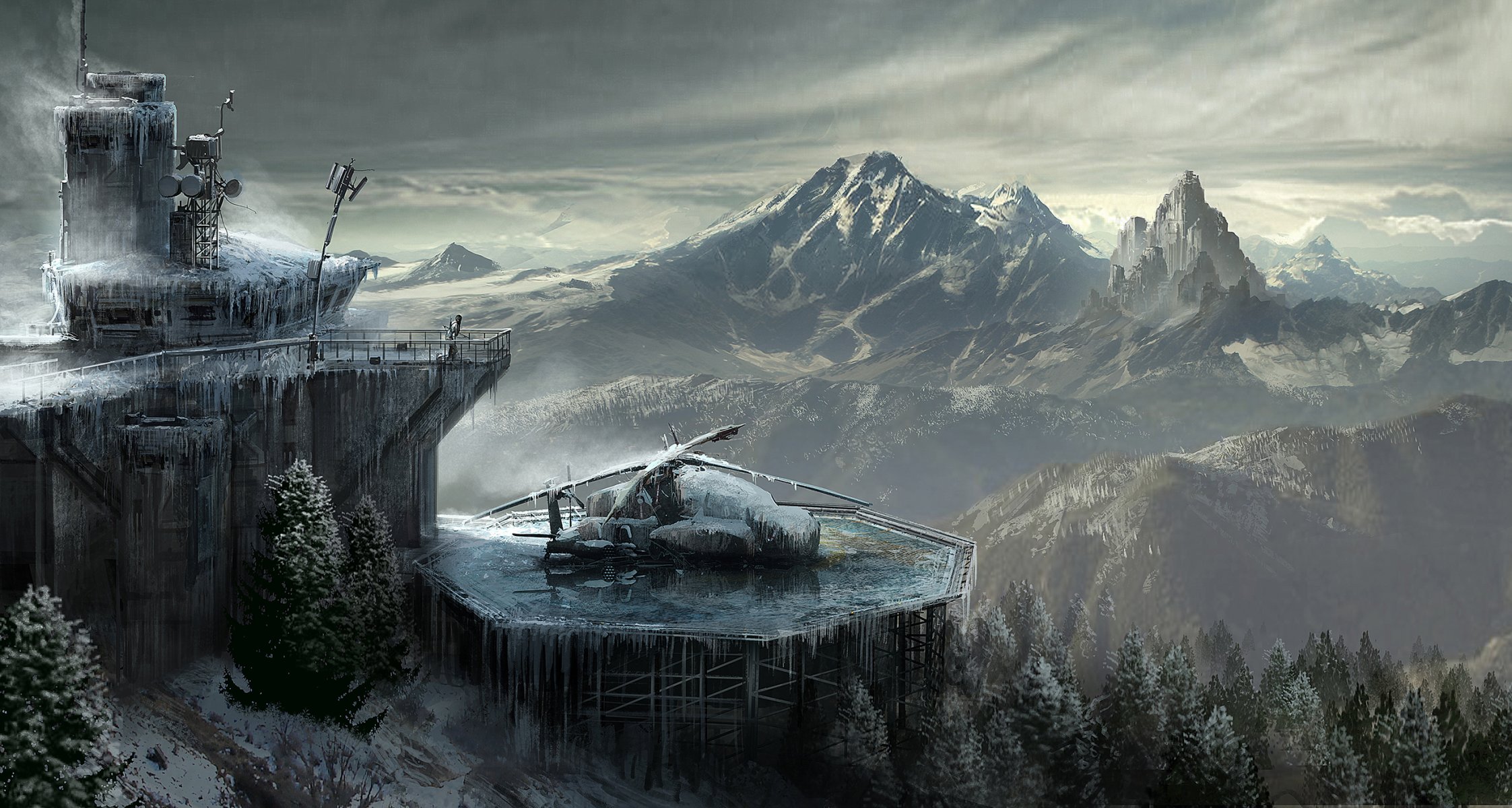 aufstieg : tomb raider lara croft kunst berge wald schnee technik wolken himmel