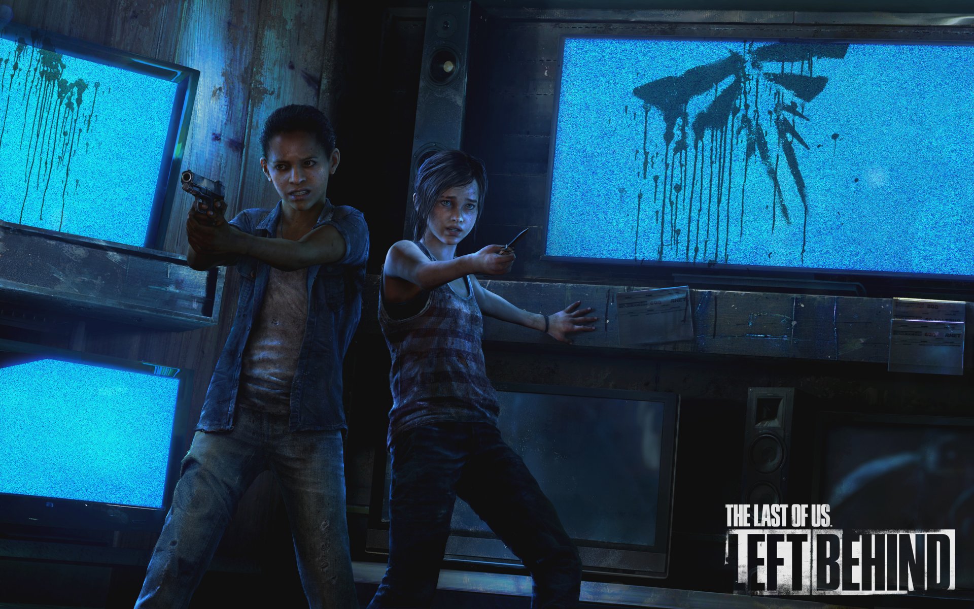 the last of us: left behind dlc girls girlfriend ellie ally riley fear knife tvs screen mark cicadas weapon gun logo ps3 naughty dog sony computer entertainment