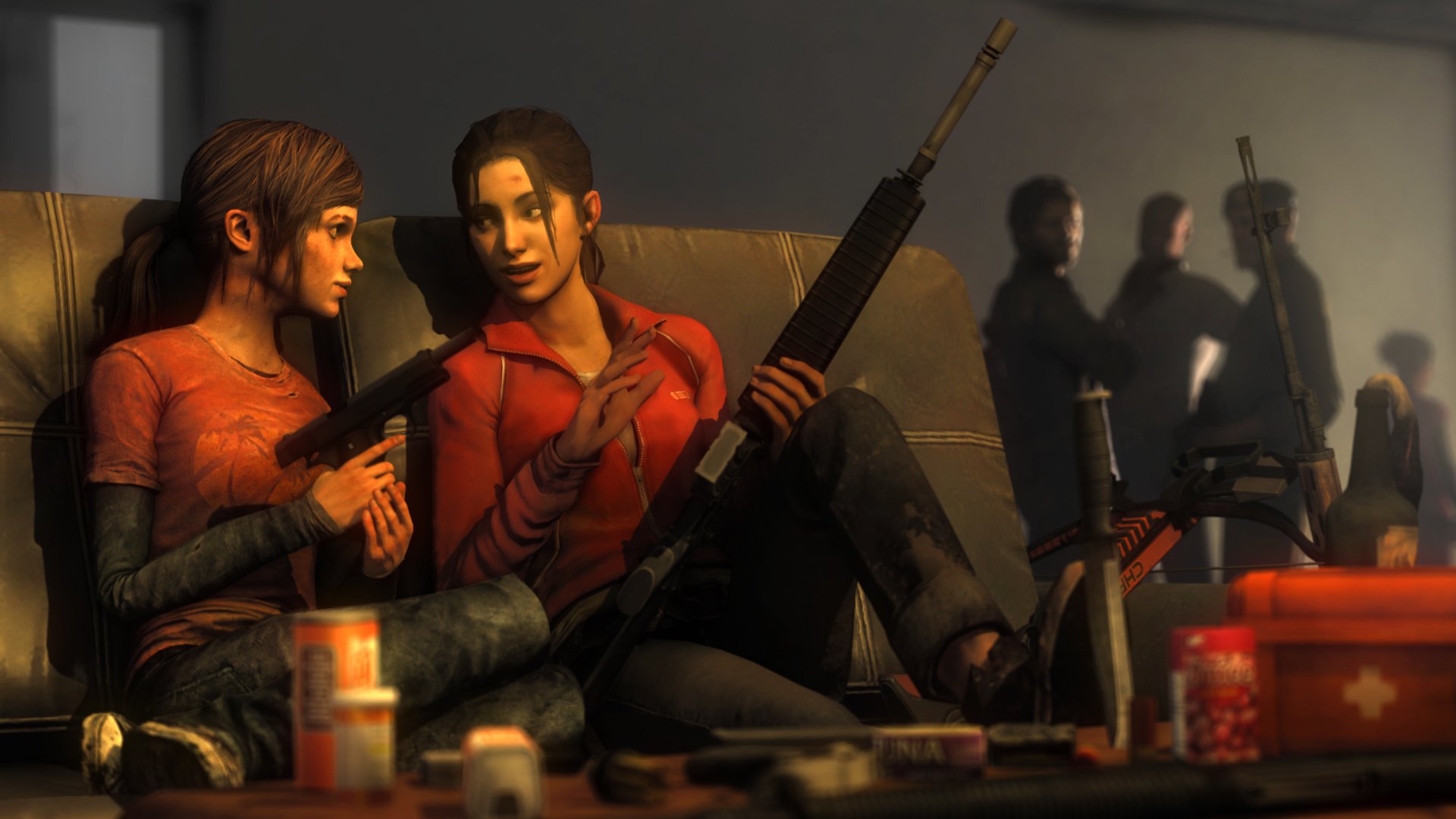 ellie the last of us zoe left 4 dead crossover pistolet atomat broń dziewczyna dziewczyna