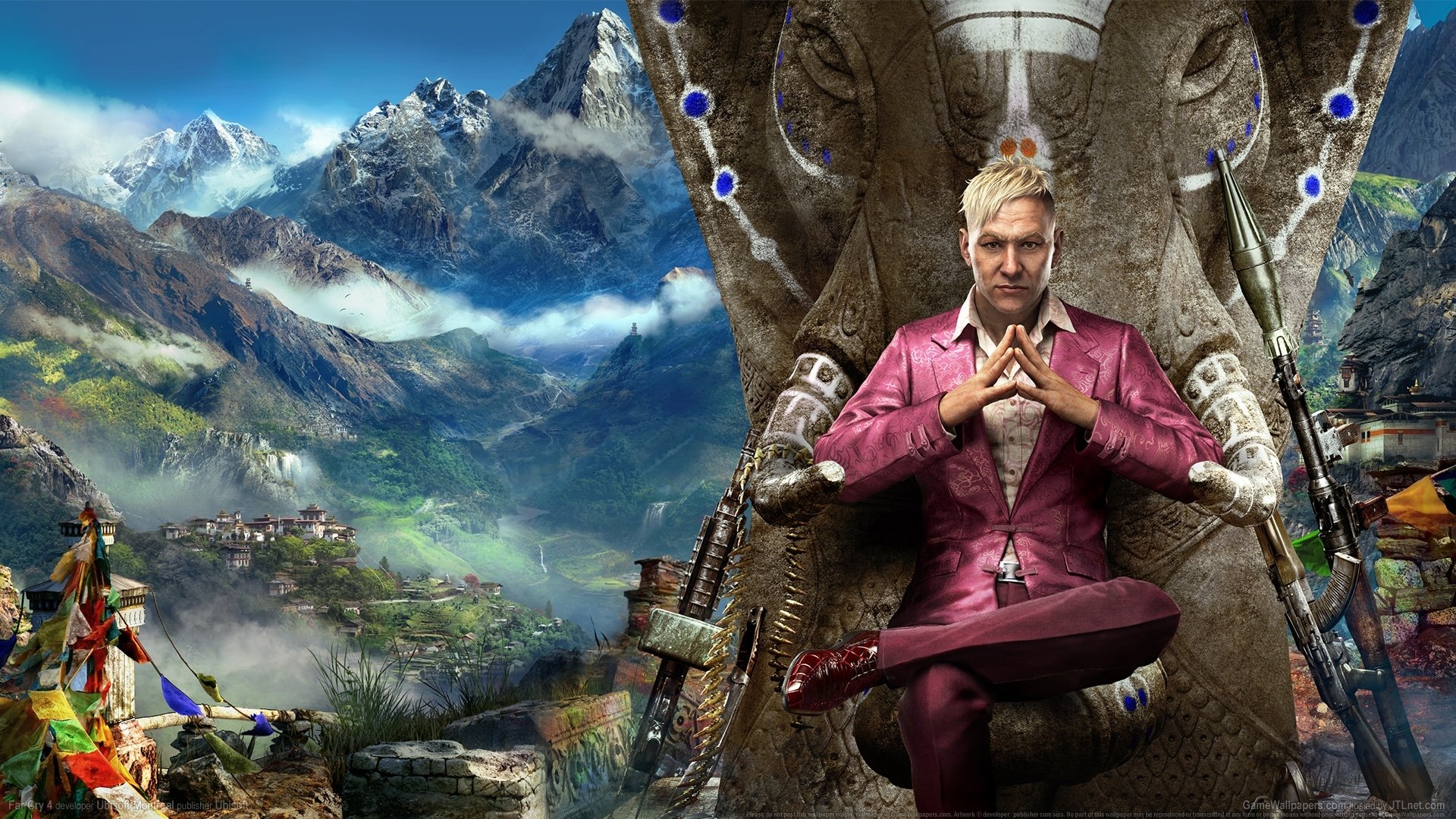 far cry 4 ubisoft waffe himmel wolken berge schnee blick kirat pagan min anzug rpg statue