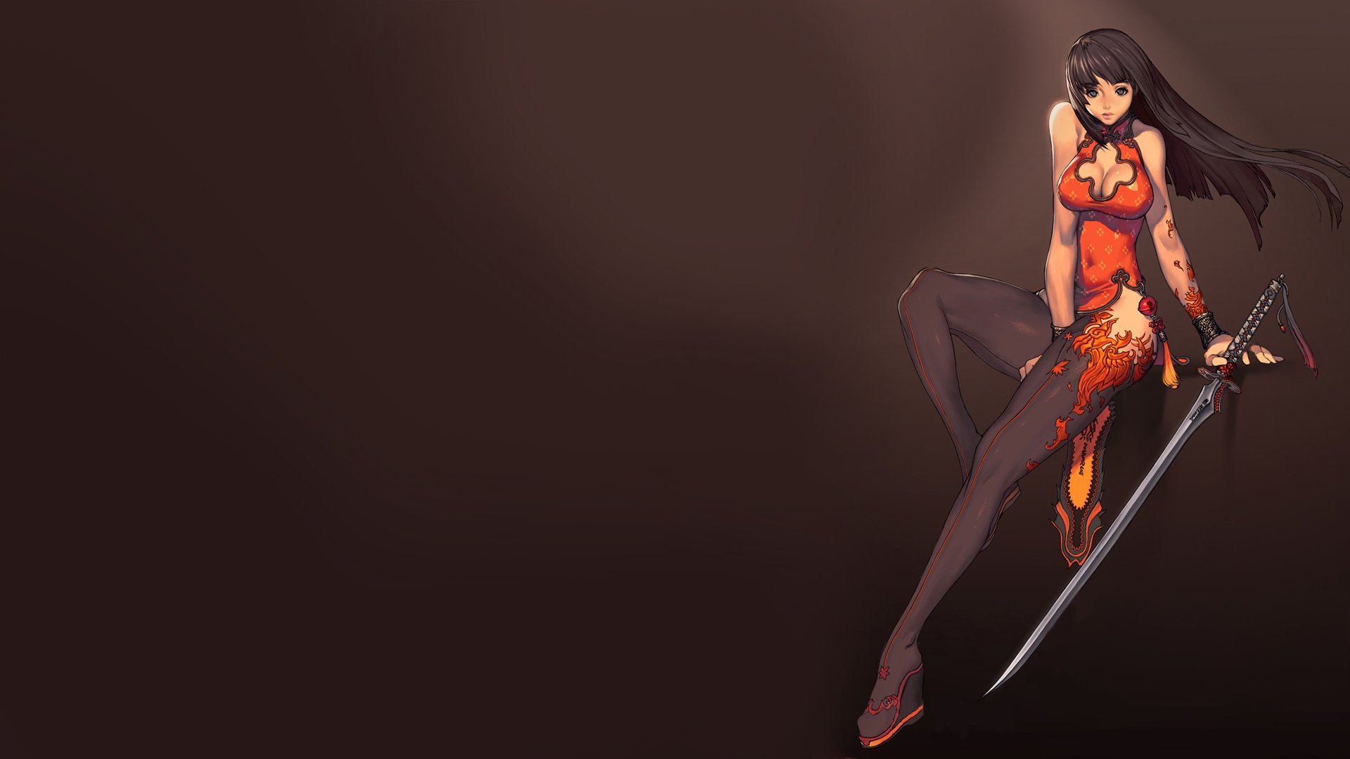 blade and soul girl dress sword weapon background