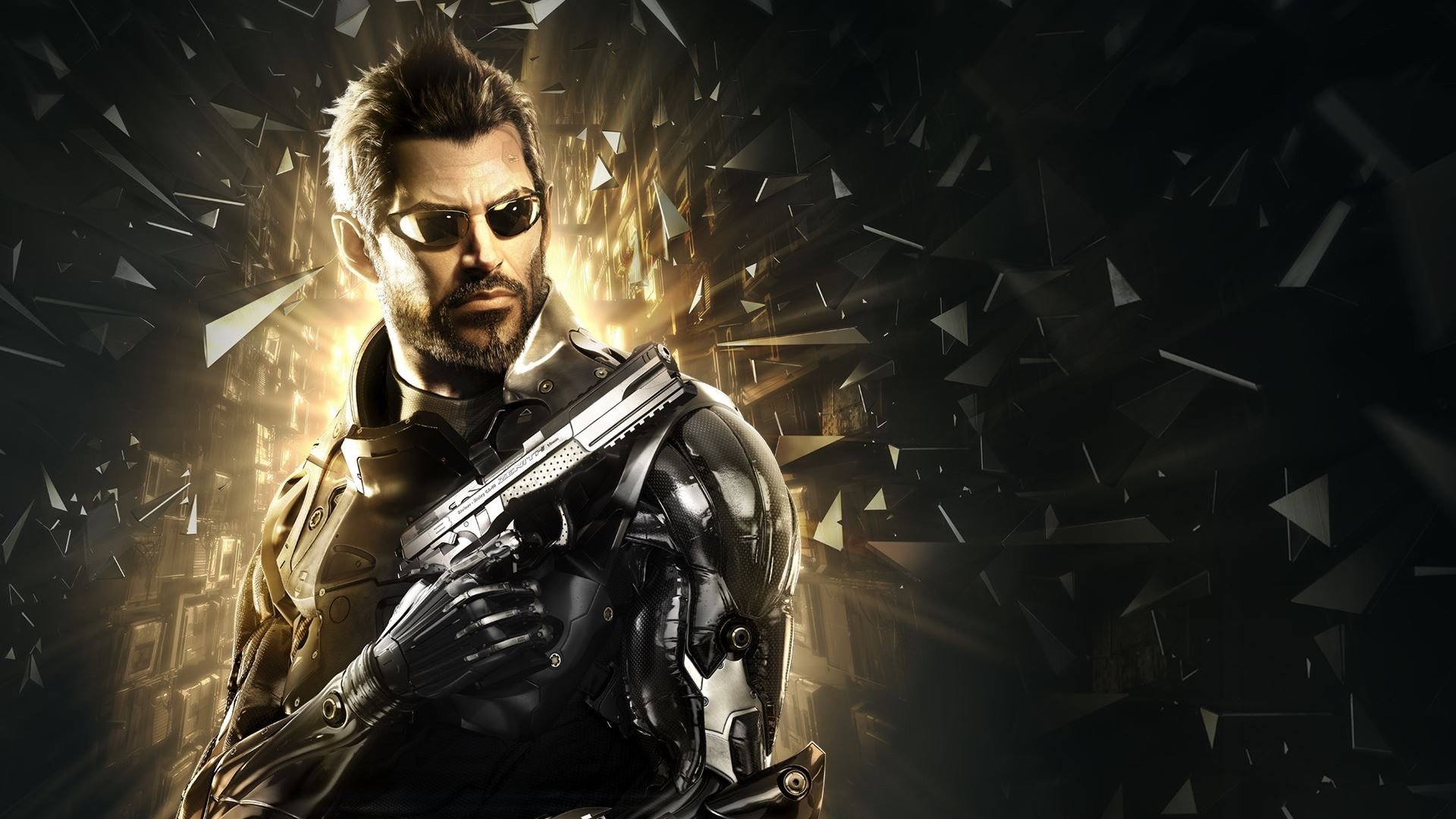 deus ex: ludzkość podzielona adam jensen cyborg broń deus ex cyberpunk okulary broda sprzęt odłamki