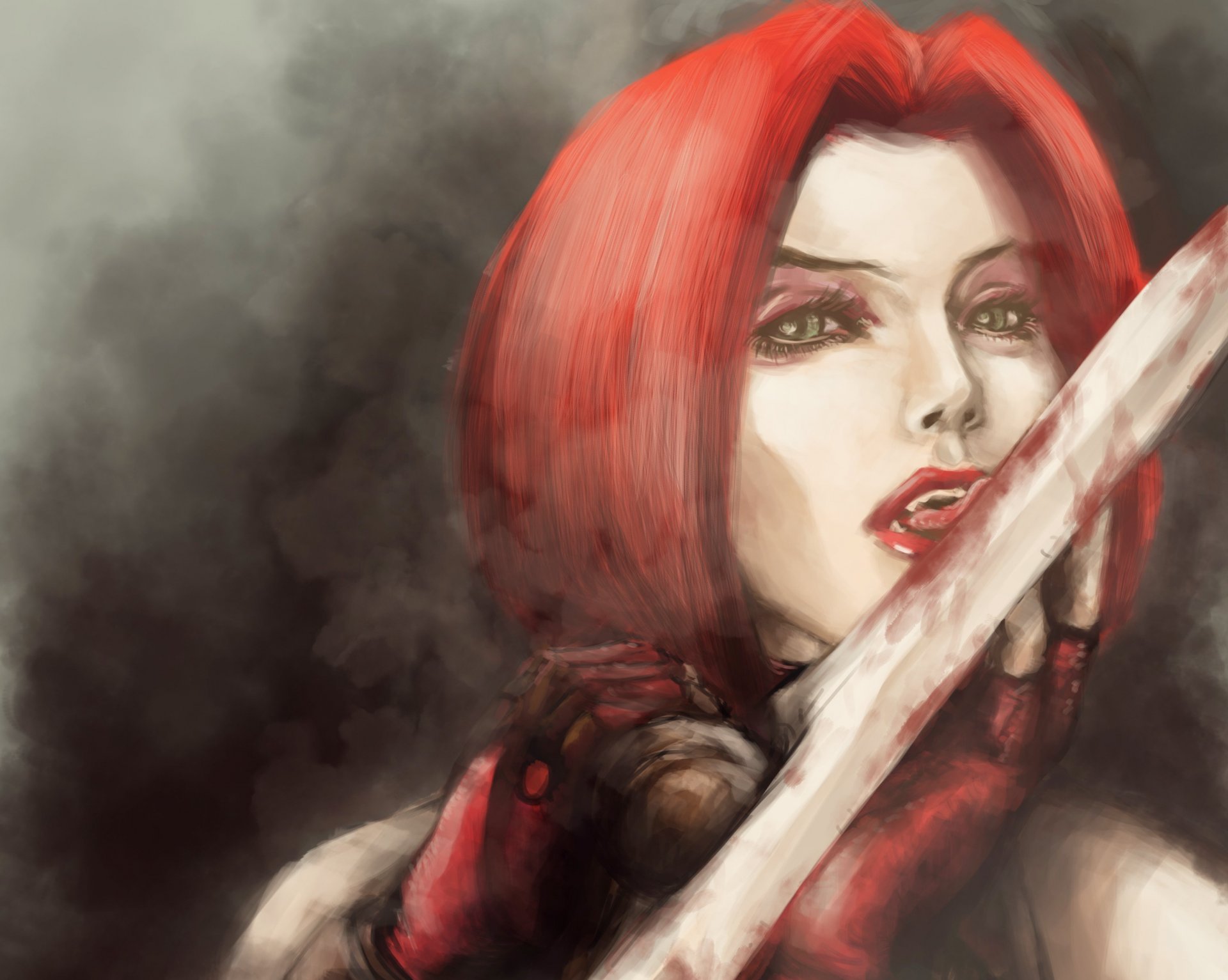 bloodrayne game art vampire red hair view blood