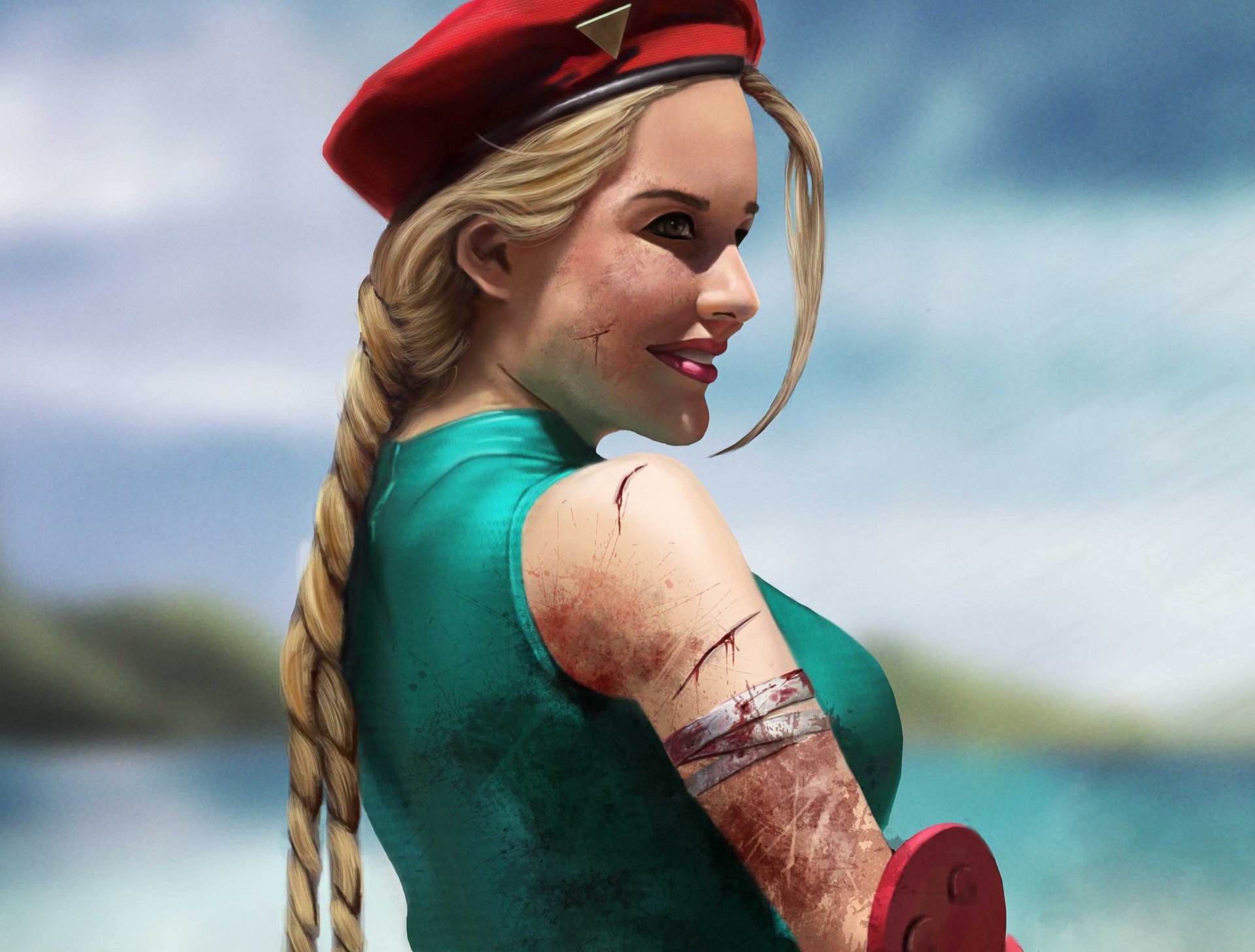 treet fighter cammy art fille blessures tresse sang ensoleillé