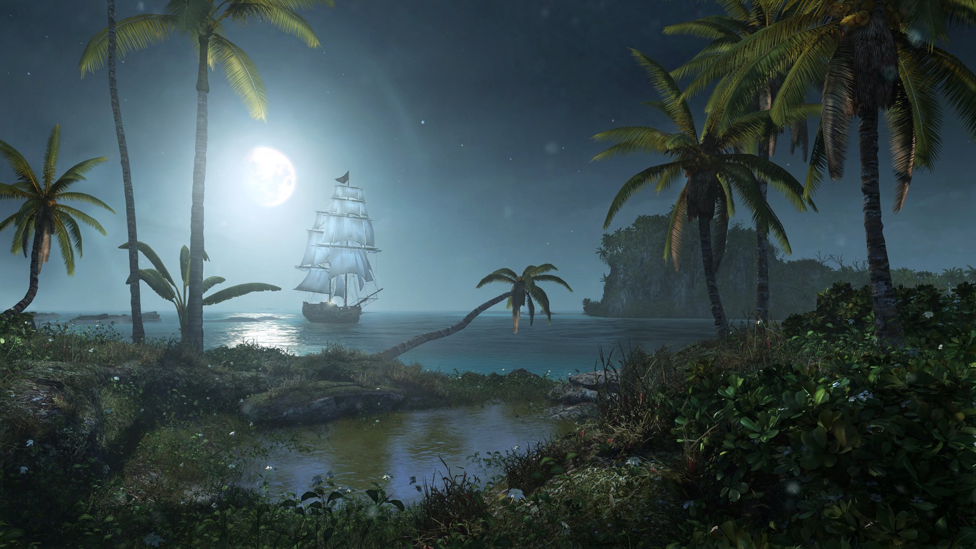 assassins creed iv schwarze flagge insel nacht schiff