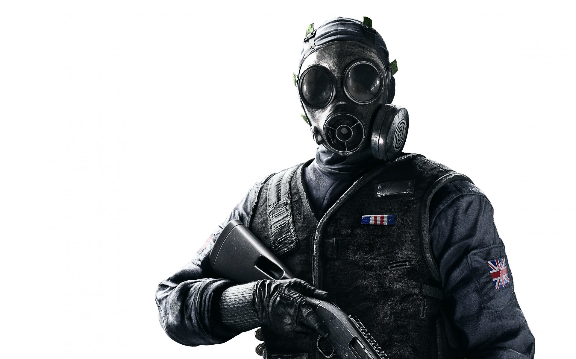 tom clancy s rainbow six: siege ubisoft montréal ubisoft entertainment regno unito arma maschera antigas equipaggiamento sguardo giubbotto antiproiettile poliziotto poliziotto fucile da caccia