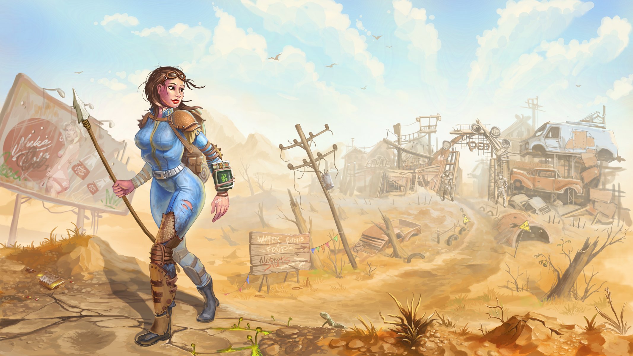 post-apocalisse fallout terra desolata ragazza arte discarica