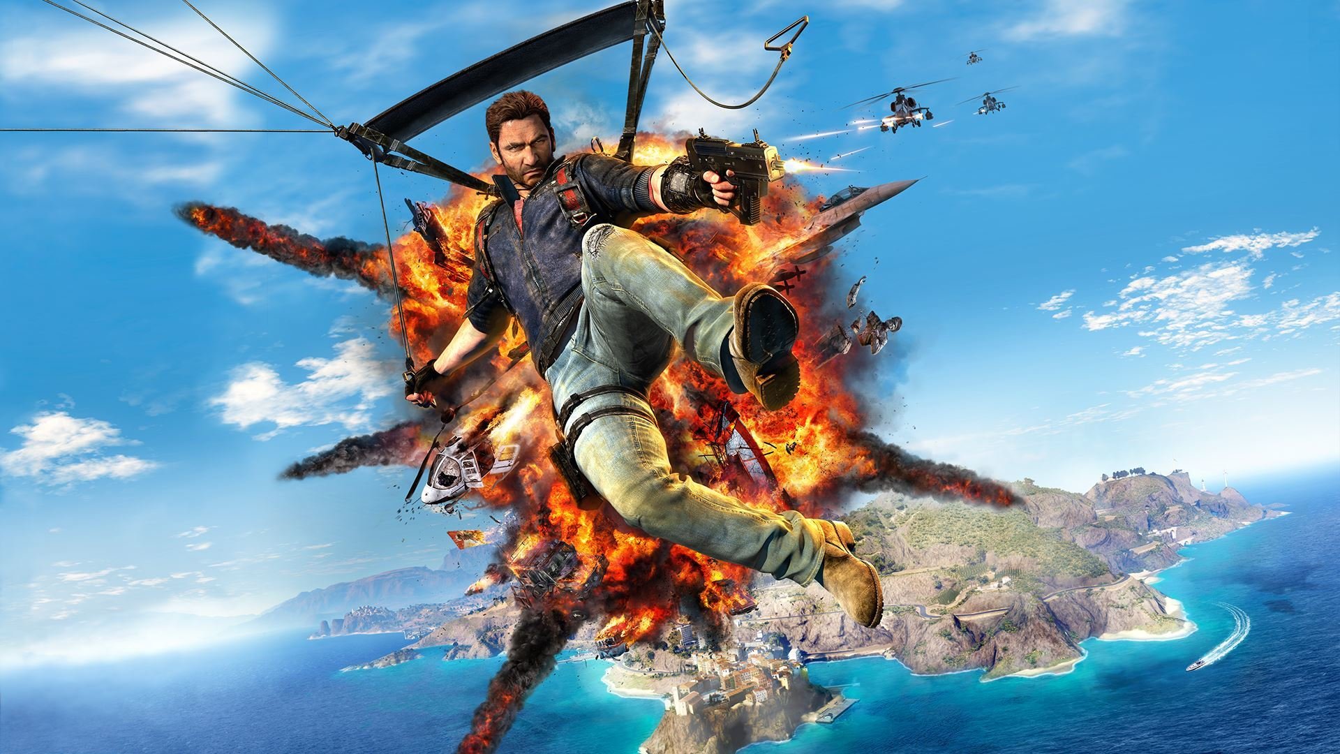 just cause 3 бой крюк оружие остров вода небо самолёт дома avalanche studios square enix