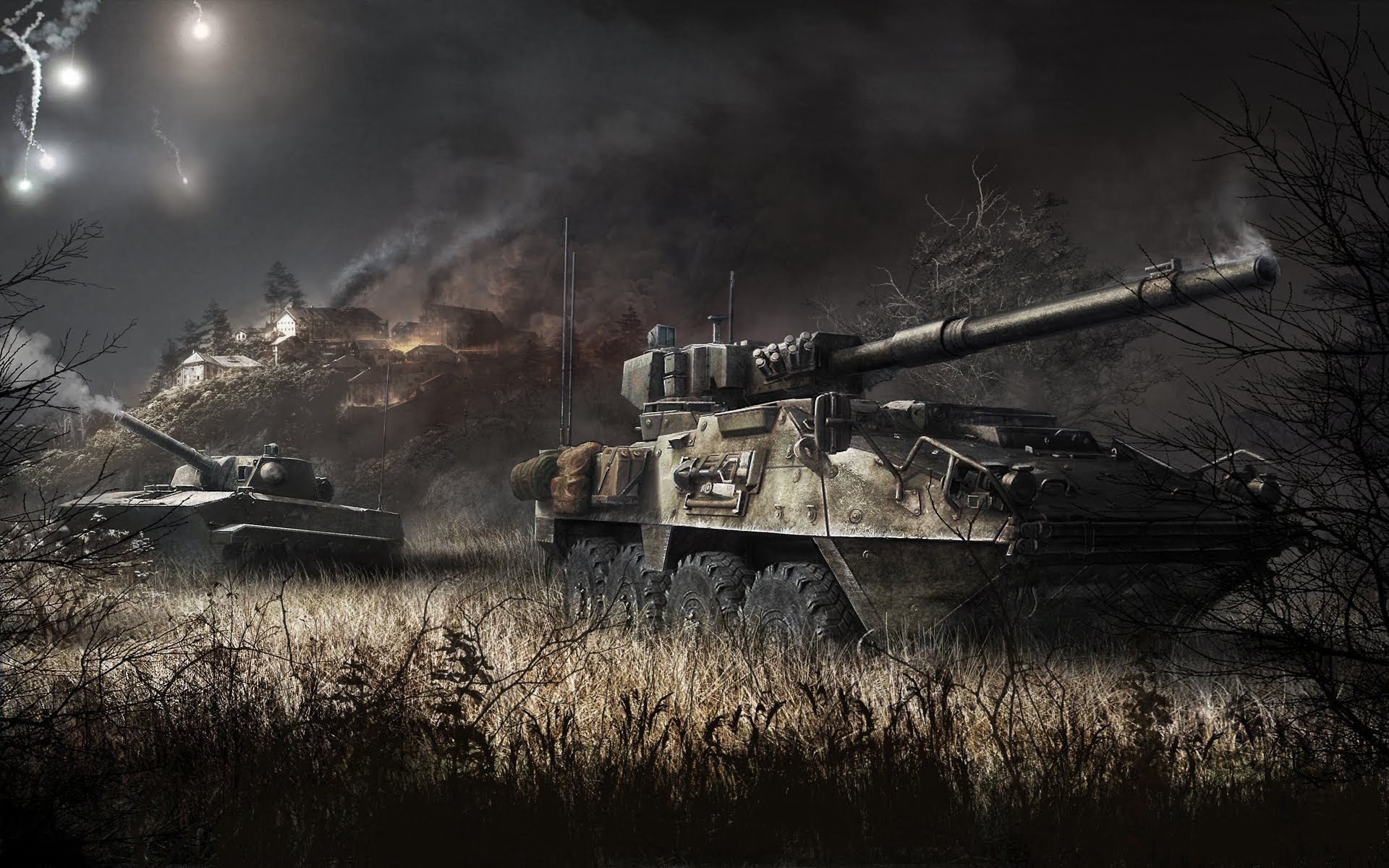 armored warfare obsidian entertainment mygames cryengine tank tree fire light trunk iron bush house flame sky smoke