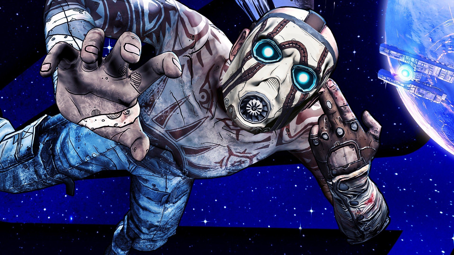 borderlands: pre sequel gearbox software 2k games 2k australia kosmos czarny charakter maska gwiazdy satelita księżyc spojrzenie statek statek kosmiczny światło