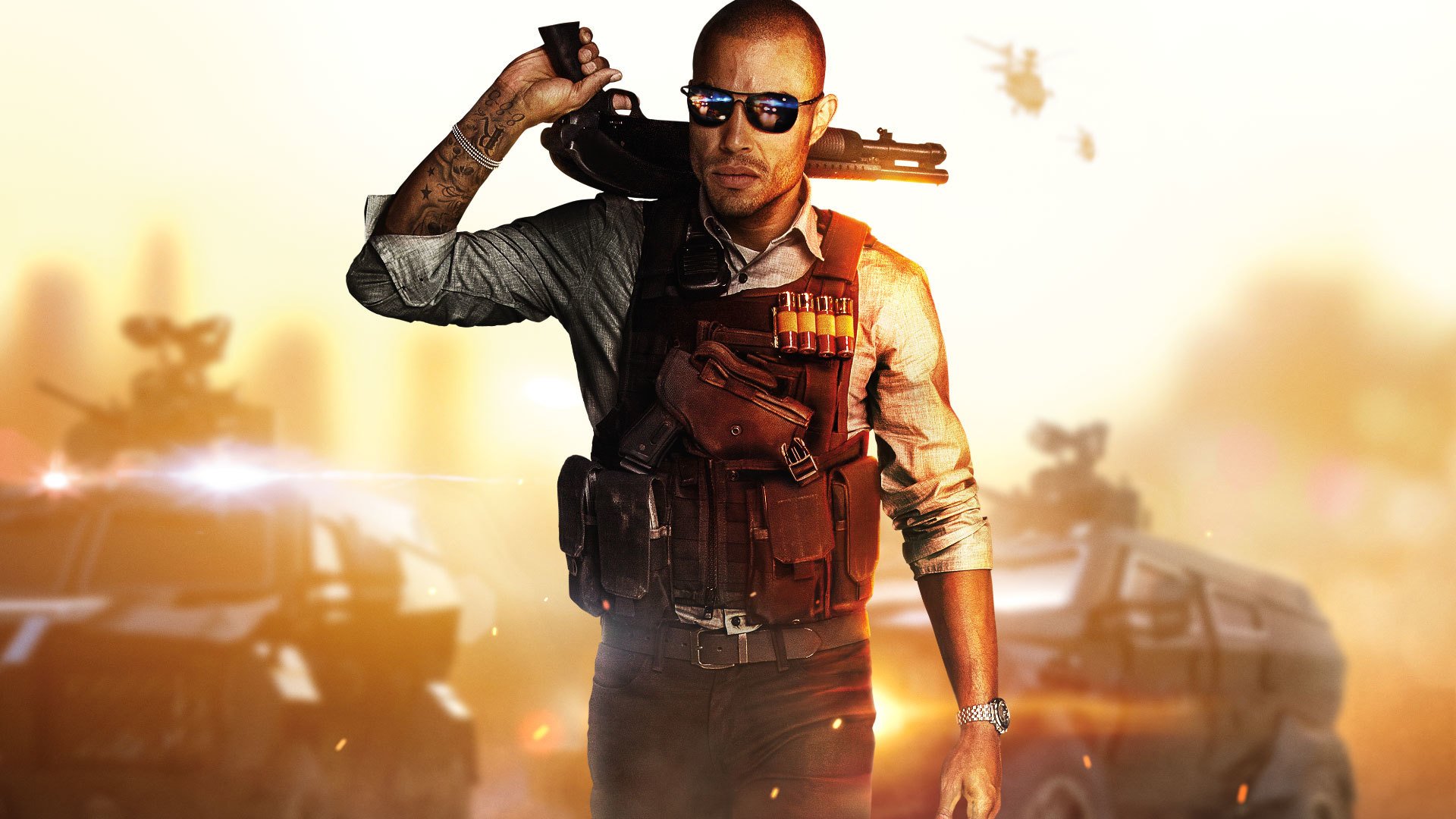 battlefield hardline flic policier police mains lunettes arme fusil de chasse tatouage gilet pare-balles pistolet véhicules blindés visceral games electronic art