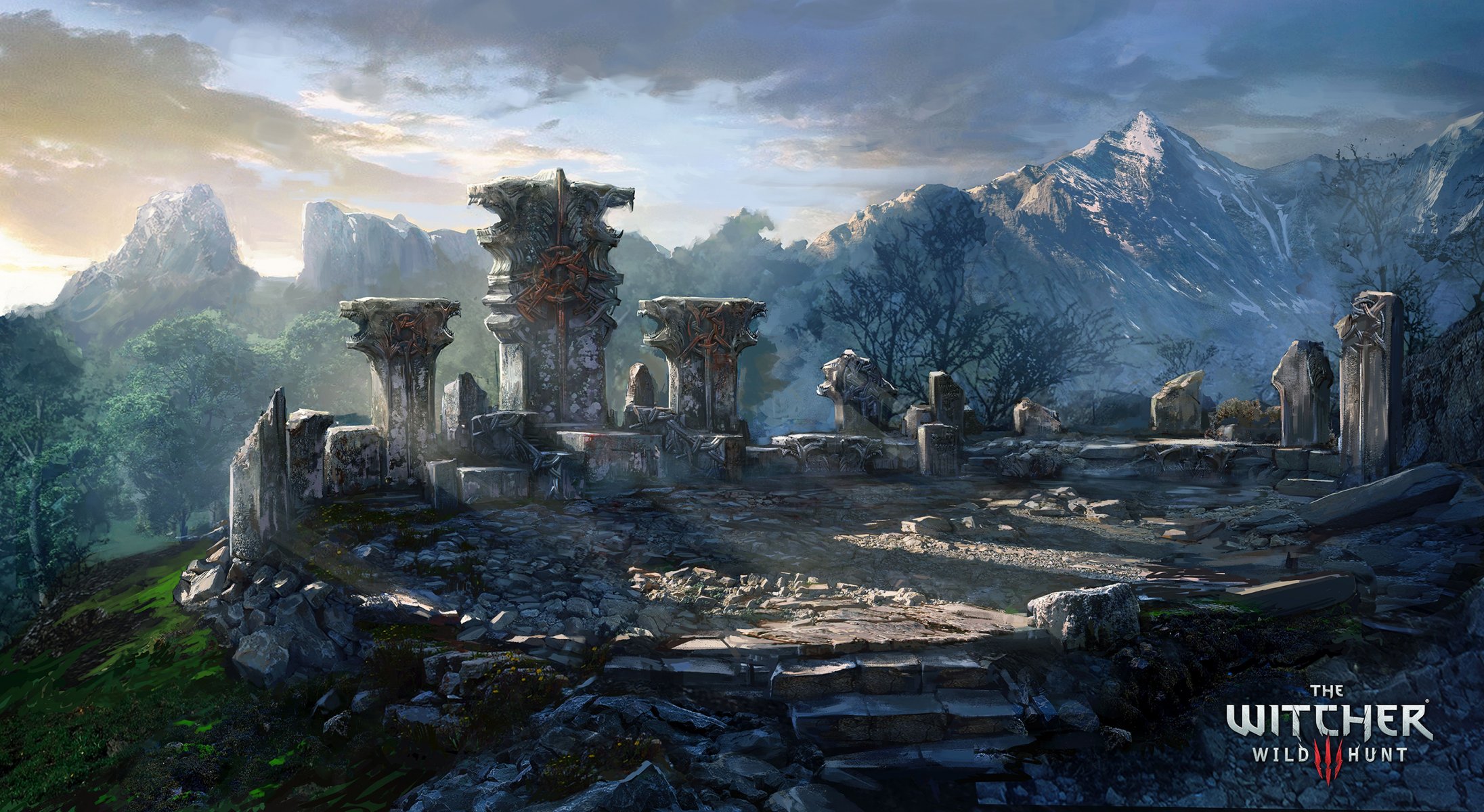 the witcher 3: caccia selvaggia montagne monumento arte the witcher