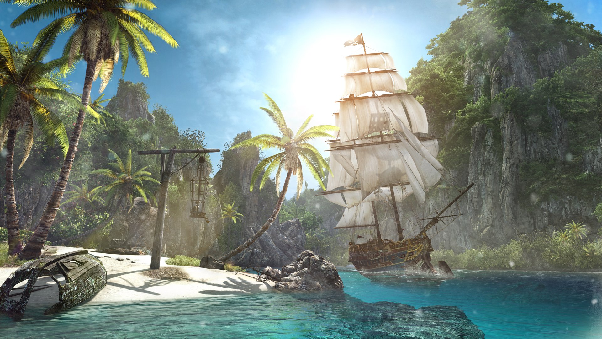 assassins creed iv: bandera negra costa playa isla barco