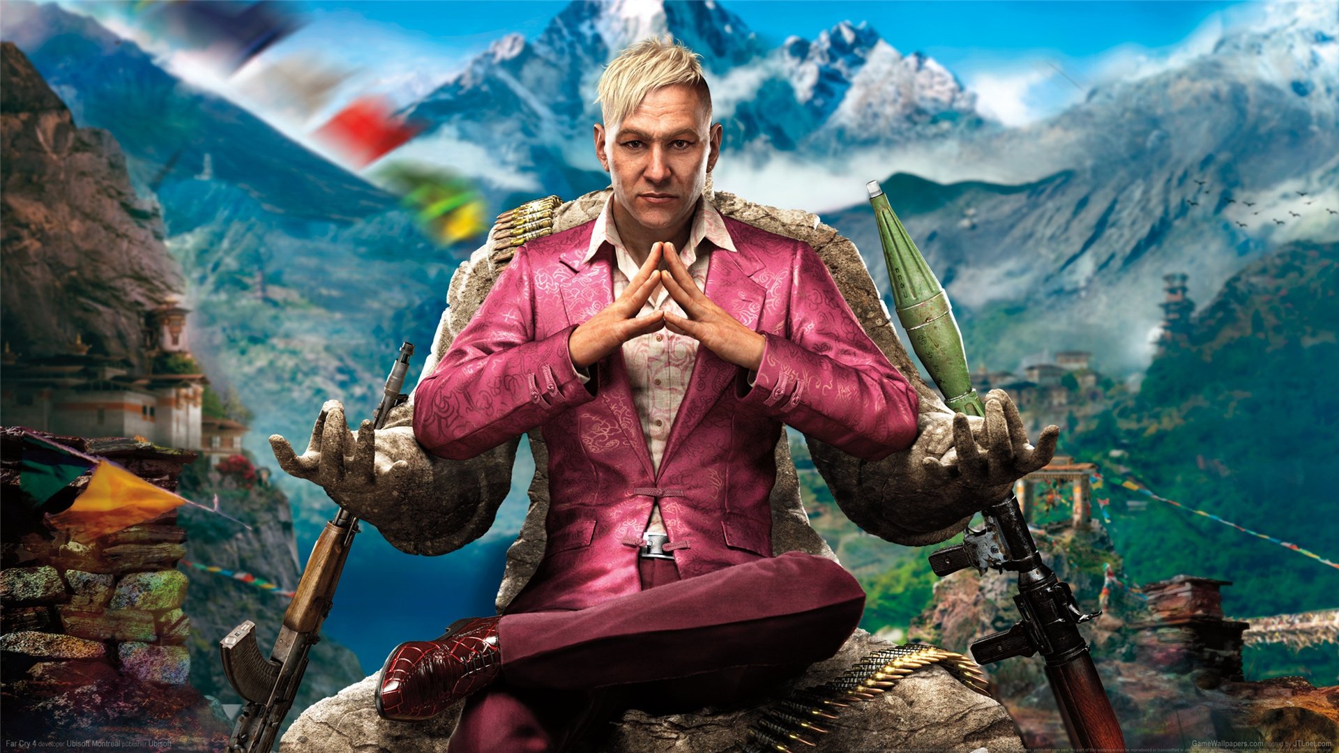 far cry 4 ubisoft broń niebo chmury góry śnieg widok kirat pagan ming kostium rpg statua