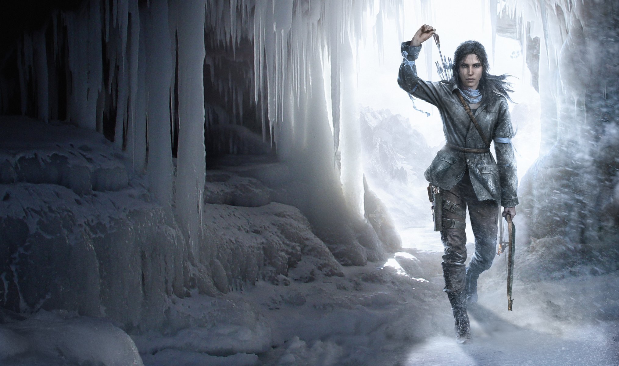 rise of tomb raider dziewczyna lara croft śnieg lód łuk strzały jaskinia crystal dynamics square enix