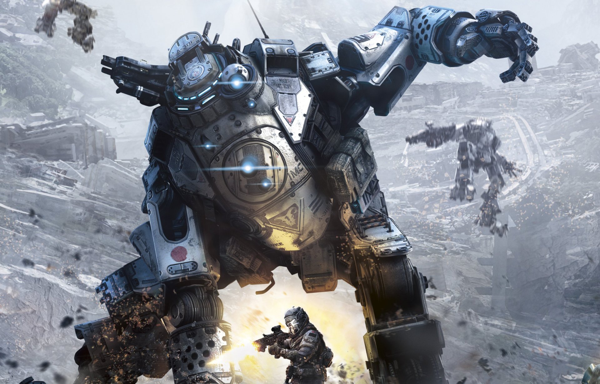 titanfall титаны роботы меха атлас бой боец солдат пилот защита разруха респауна развлечения electronic art