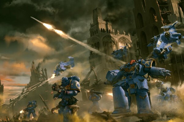 Warhammer, l attacco della città da parte di guerrieri in armatura potenziata