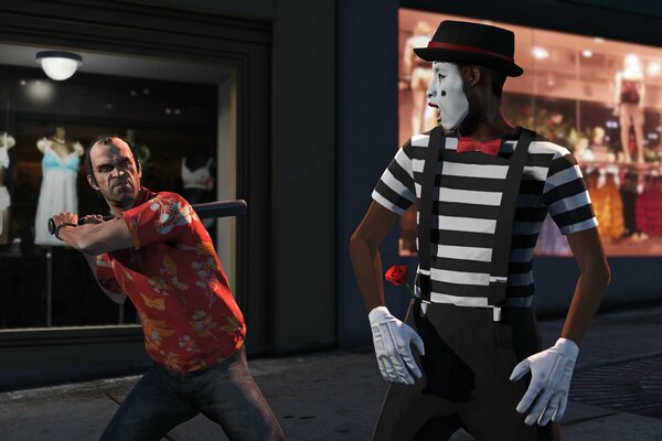 GTA 5. Trevor con la mazza attacca MIME