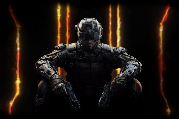 Soldat im Helm mit Waffen aus call of duty: black ops 3