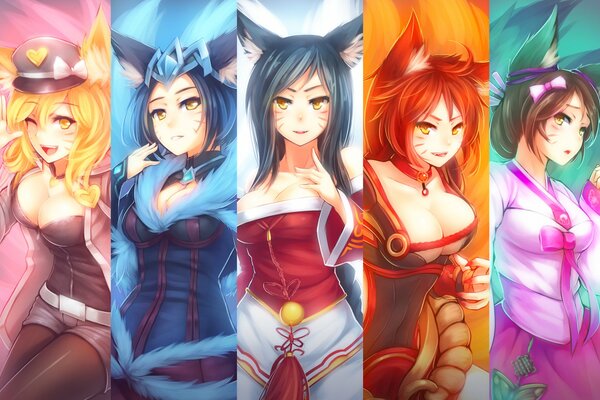 Foxes from the game League of Legends on one art