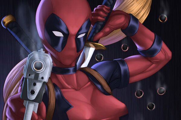 Deadpool girl with a dagger and a gun