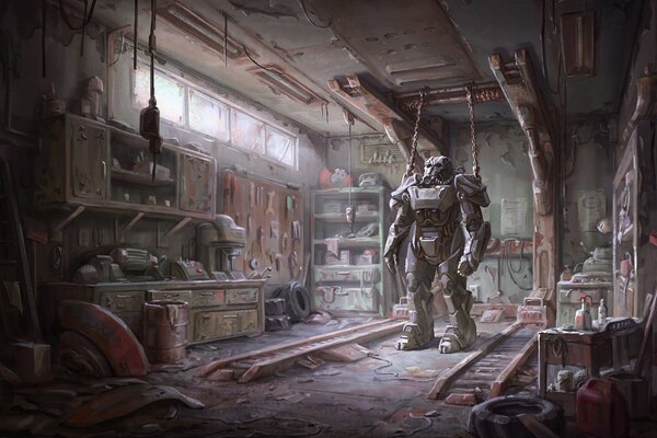 L eroe del gioco fallout 4 si trova in una vecchia stanza distrutta