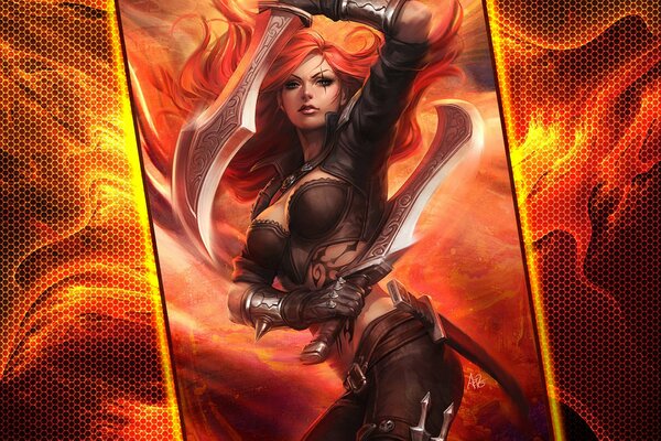 Katarina from League of Legends in a spectacular pose