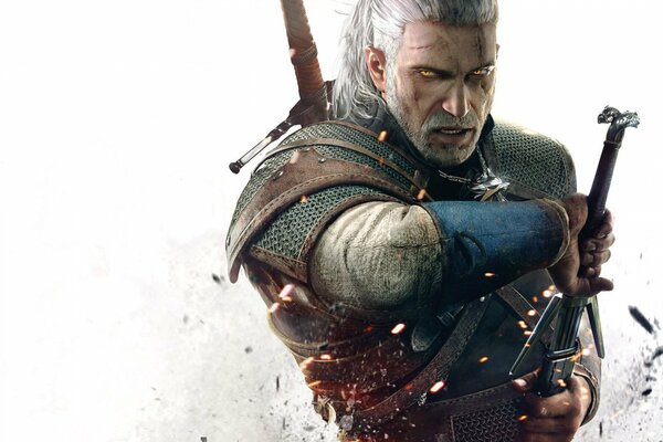 Personaje del juego Witcher 3 caza salvaje con espada